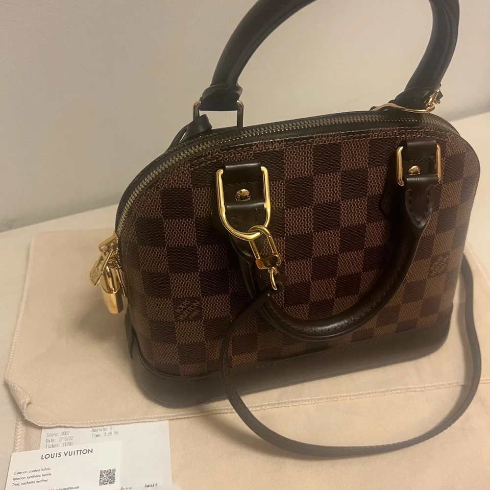 Louis Vuitton Brown Damier Ebene Mini Handbag with Gold Hardware